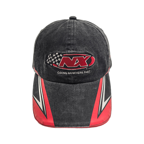 Vintage Washed Racing Baseball Cap With Front Logo Embroidery & Brim Stripe Print