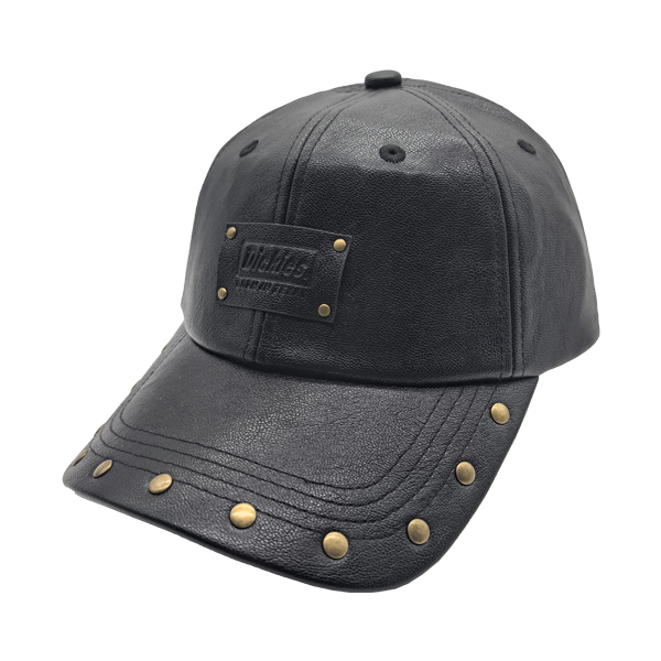 Structured Baseball Cap With Embossed Leather Patch & Rivet Decor