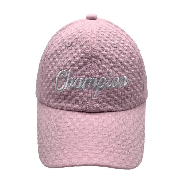 Pink Waffle Textured 6 Panel Baseball Cap With Silver Champion Embroidery