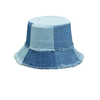 Two-Tone Patchwork Frayed Denim Bucket Hat