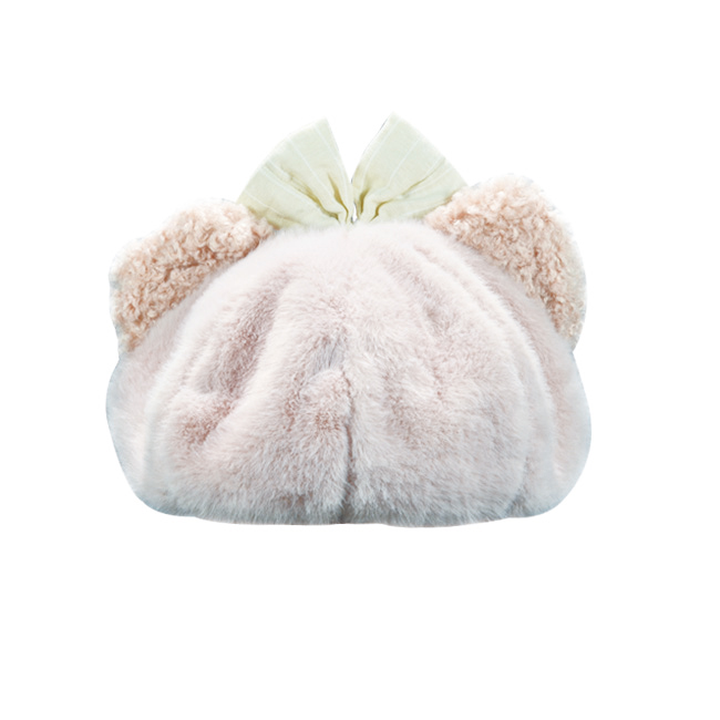 Kids White Bunny Face Faux Fur Bucket Winter Hat